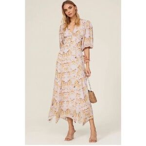 All Saints Aspen Momo Floral Puff Sleeve Midi Dress